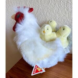 VTG. DAKIN Mama Hen Chicken 3 attached Magnetic Chicks Large Plush Rooster NWT